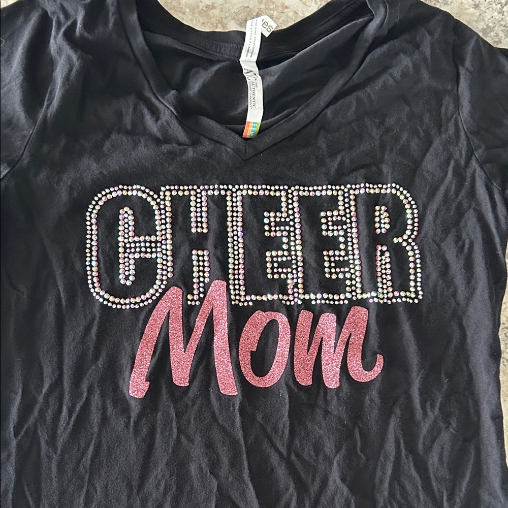 Cheer Mom Black and Pink V neck T-Shirt.